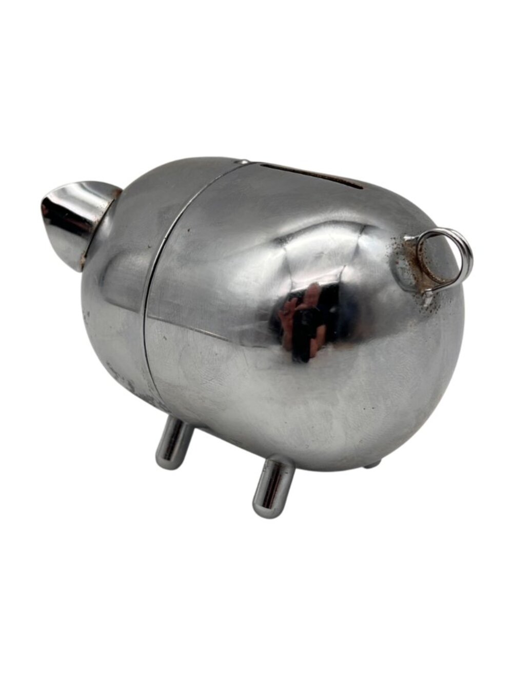 Vintage Chrome Piggy Bank With Slot And Rear Loop Fun Collectible Home Decor - Picture 5 of 16